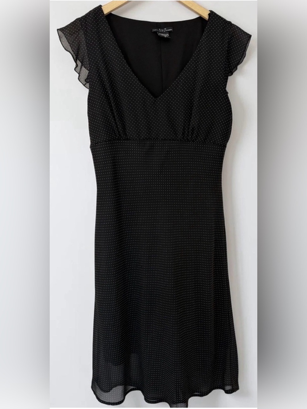 Vintage Y2K Black and White Polkadot Flutter Sleeve Chiffon Midi Dress